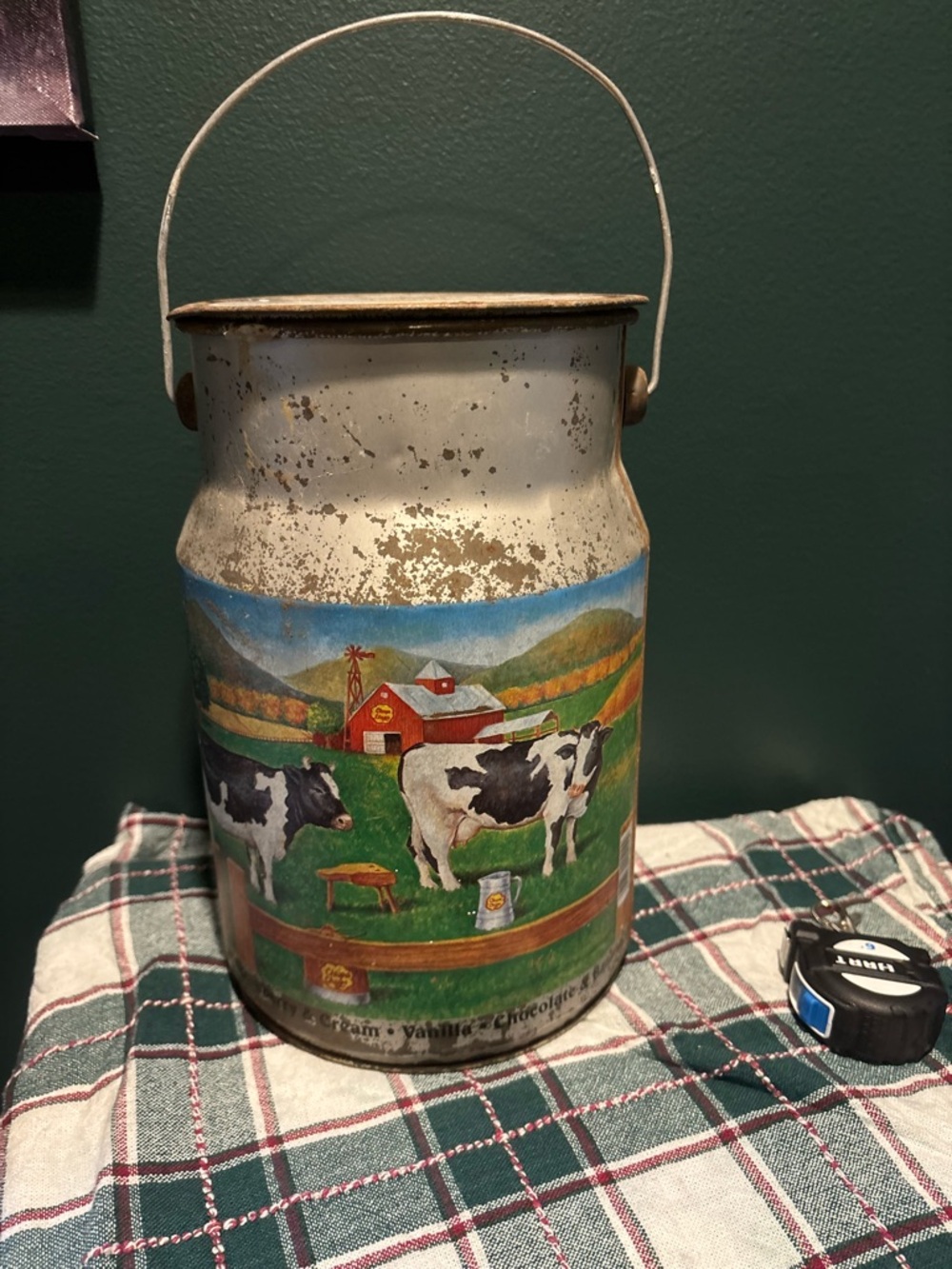 Vintage Rustic Farmhouse Milk Can with Cow Scene Chupa Chups Collectable Tin